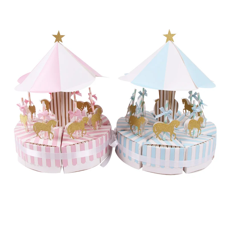 8pcs Set Carousel Paper Gift Box Animal Party Baby Shower Candy