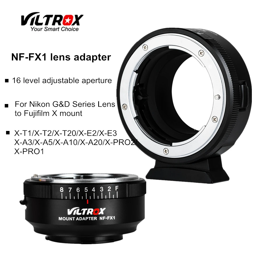 Viltrox NF FX1 Camera Lens Adapter w/ Mount Adjustable Aperture Ring
