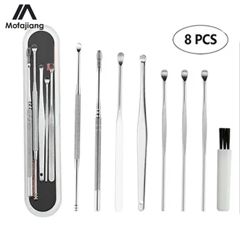 

8pcs/set Ear Wax Pickers Cleaner Stainless Steel Earpick Wax Remover Curette Ear Pick Cleaner Ear Cleaner Spoon Epiwax