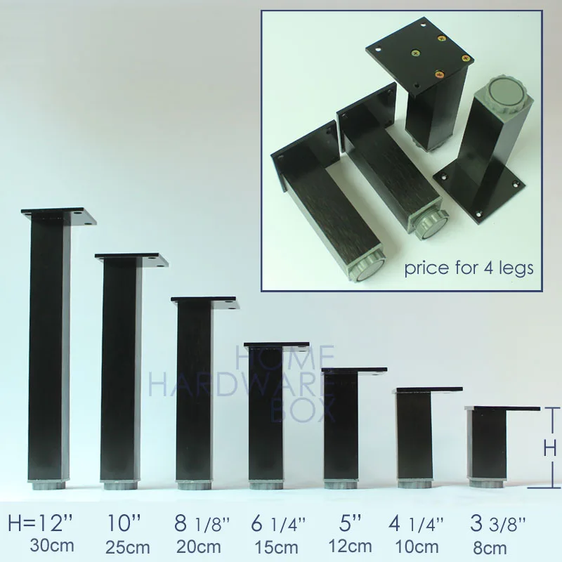 Черные металлические ножки регулируемые по высоте квадратные алюминиевые мебельные ножки для шкафа сатин 3 3/" 8 см