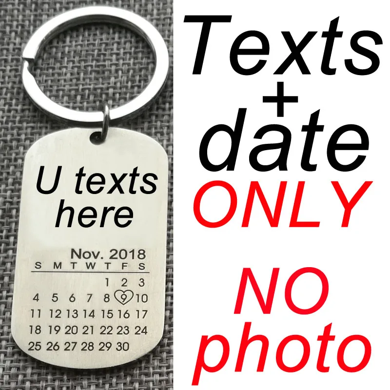 Персонализированные выгравированы фото брелок настроить с вашим фото Дата имена тексты календарь брелок кулон из нержавеющей брелок - Цвет: Date texts ONLY