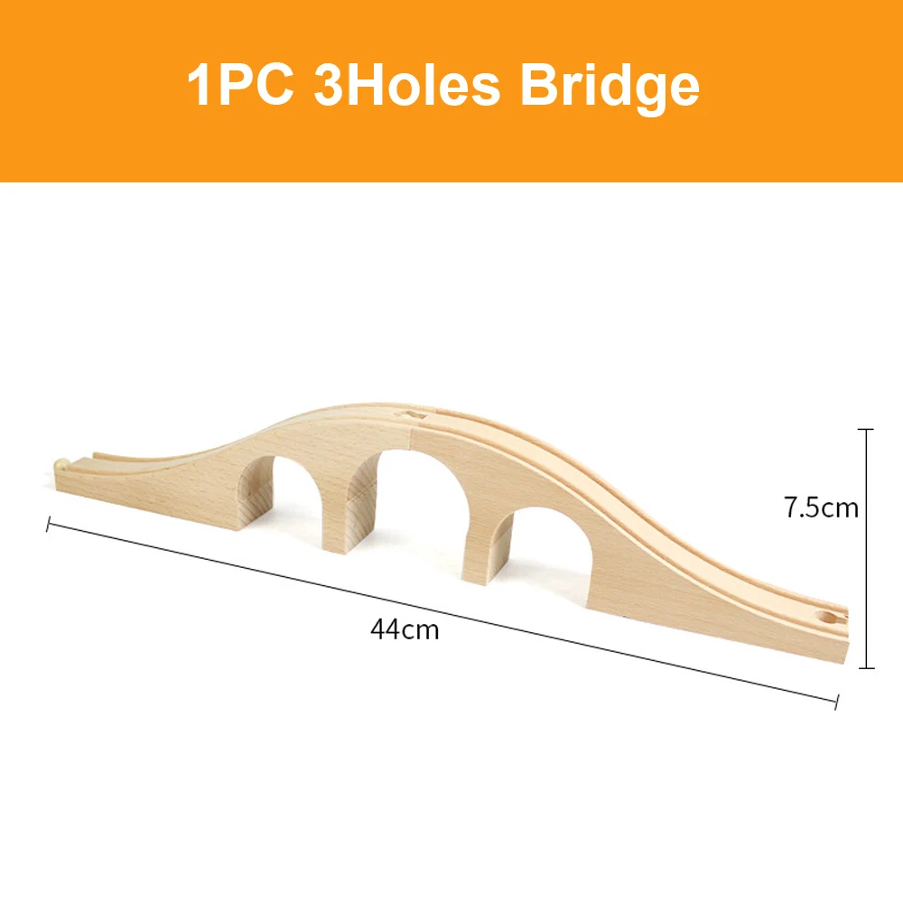 Деревянные железнодорожные дорожки, аксессуары из бука, железнодорожные части, совместимые с Thomas Biro, все бренды, игрушки для поездов, гоночные дорожки - Цвет: 1pc 3holes bridge