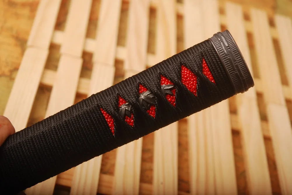 Прямой черный шелк Tsuka Ito& Имитация Красной Rayskin& сплав Fuchi Kashira фитинг для японского самурая меч катана ручка HS10