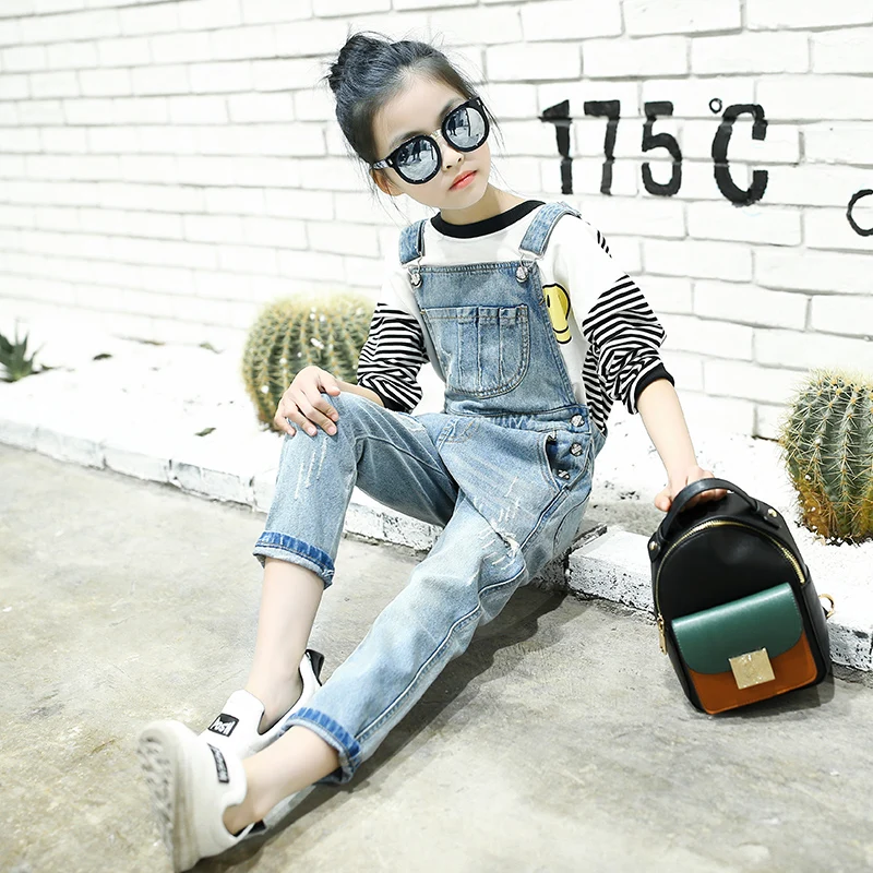 

Denim Jumpsuit 2018 Autumn Ripped Jeans Overalls Chlidren Clothing Gir Toddler Overalls Teenage Baby Romper 4 5 6 7 8 9 10 11 12