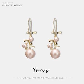 

Yhpup Elegant Korean Imported Imitation Pearl Dangle Earrings Copper Plant Earrings for Women pendientes mujer Accessories Gift