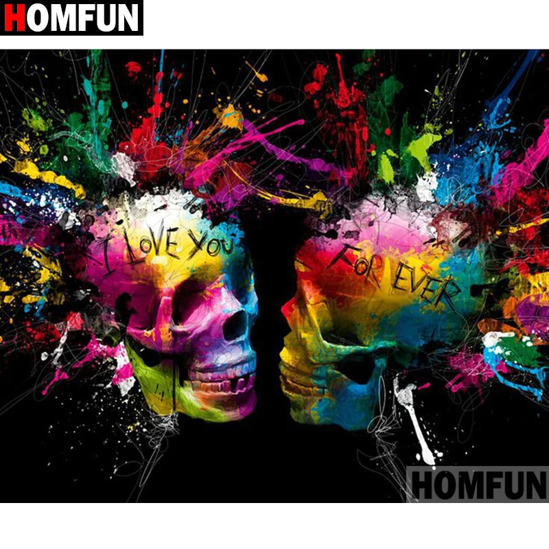 HOMFUN Full Square/Round Drill 5D DIY Diamond Painting "Colored skull" 3D Embroidery Cross Stitch 5D Home Decor A16100