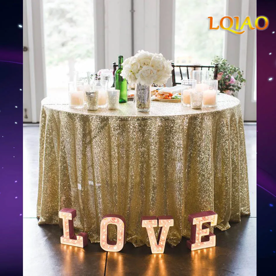 

Light Gold Sequin Embroidery Tablecloth For Wedding Hotel Party Sparkling Table Cloth 120 Round Table Cover Decor Table Overlay