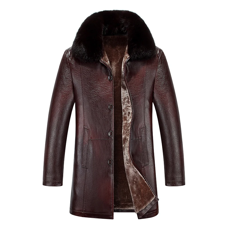 

2019 High Quality Men Leather Coat Faux Sheepskin Coat Winter Mens Leather Jacket Overcoat Sheep Shearing Leather Coat For Men