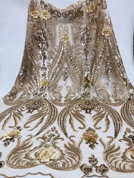 

Nigerian Lace Fabric 2019 High Quality African Tulle Lace Fabric With 3D Sequins French Net Lace For Wedding Dress New