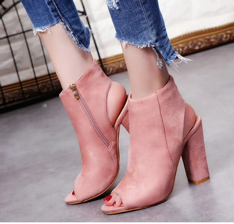 Women's Boots' Women Square Heel Ankle Boots For Women Open Peep Toe Large Size 43 Ladies Ankle Boots Spring Fashion Boot Summer (7)