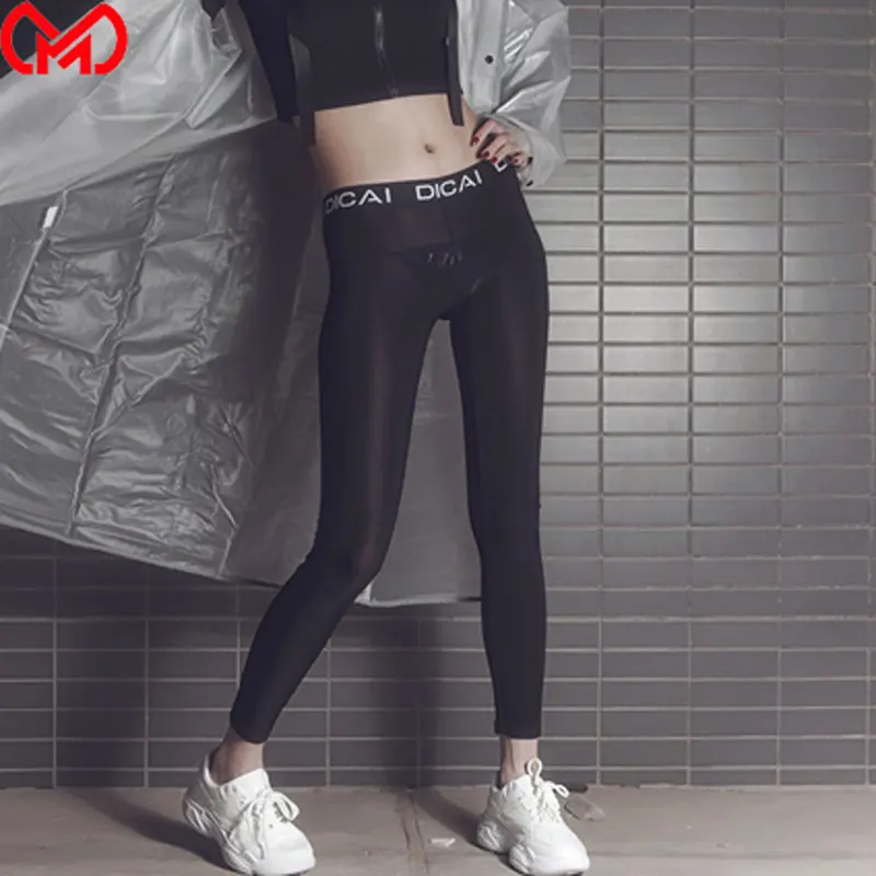 Женские шелковые прозрачные брюки-карандаш, прозрачные гладкие прозрачные леггинсы для спортзала, сексуальное нижнее белье, эротическое белье F22 - Цвет: Черный