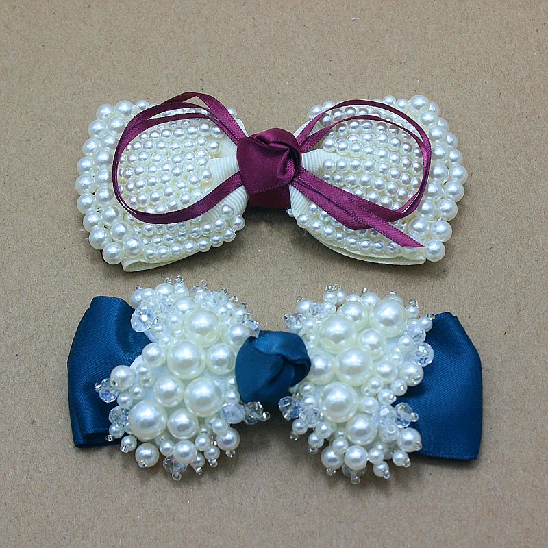 

Princess handmade satin ribbon Bow wedding pearl bows Bridesmaid Bridal Hair dress shoes Accessories 12pcs/lot
