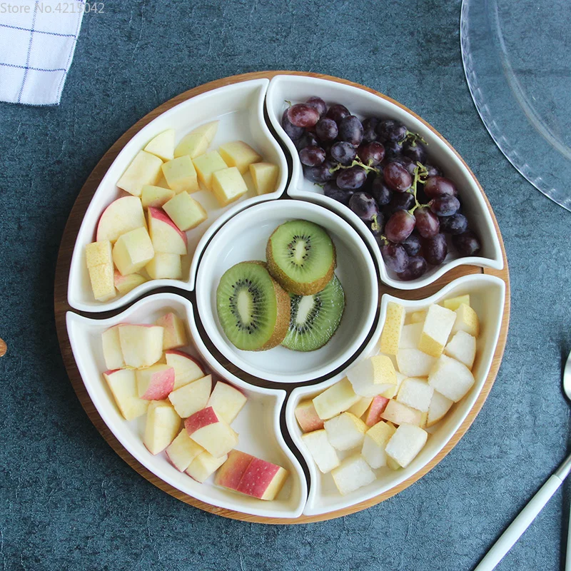 Japanese 5 Grid Dried Fruit Dish with Lid Ceramic Snack Candy Dish