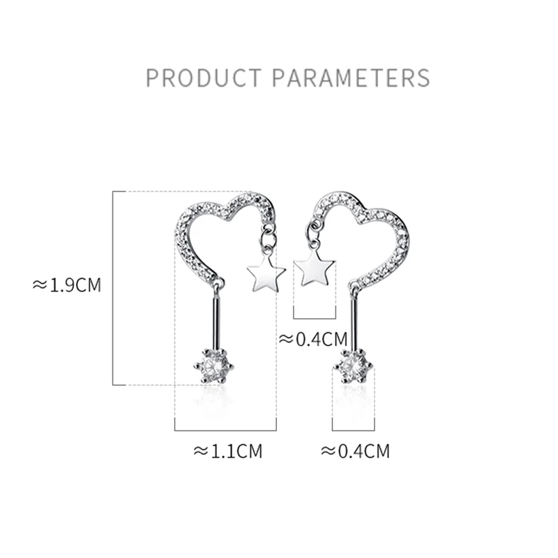 925 стерлингового серебра корейский стиль маленький девочка сердце сладкие звезды серьги гвоздики для женщин гипоаллергенный модный серебряный подарок