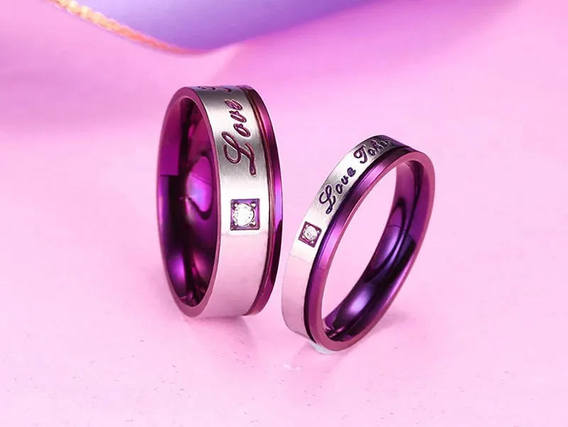 Кольцо для влюбленных подарки для валентинки для женщин и мужчин "символ любви" из нержавеющей стали любовное обещание кольцо Свадебные обручальные кольца фиолетовый