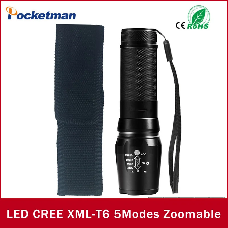 

LED Flashlight NEW Black 4000LM 5 Modes Torch Zoomable Waterproof Zaklamp Lampe Torche Linternas Led With Protective Cloth Cover