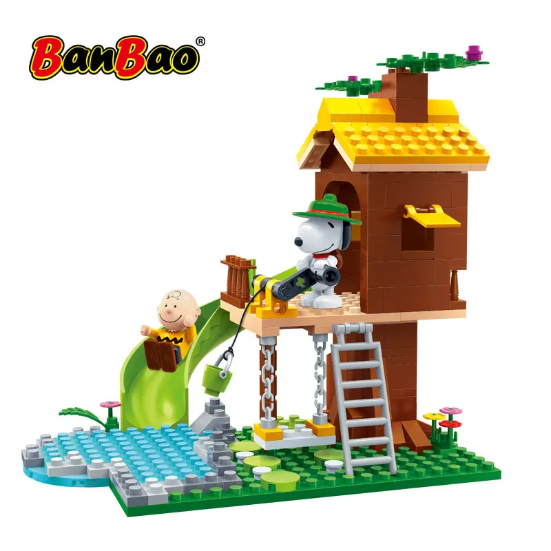 BanBao 7515 Hot Sale Snoopy IP Peanuts Figure Tree House with Slide Building Blocks Toys For Children Educational Model Bricks