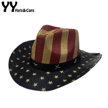 Специальный американский флаг Звезда ковбойская шляпа для Для мужчин Летний пляж Cap широкими полями соломенной ковбойской Западной слово пастушка Защита от солнца козырек шляпа YY18046