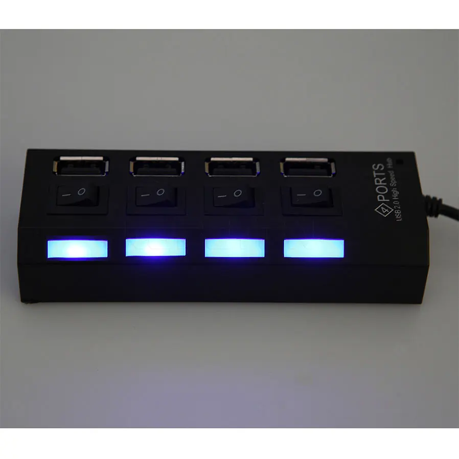 

Kebidu 4 Port USB 2.0 Hub Splitter LED High Speed External Multi USB Hub With Power on/off Switch Cable For PC Notebook Laptop