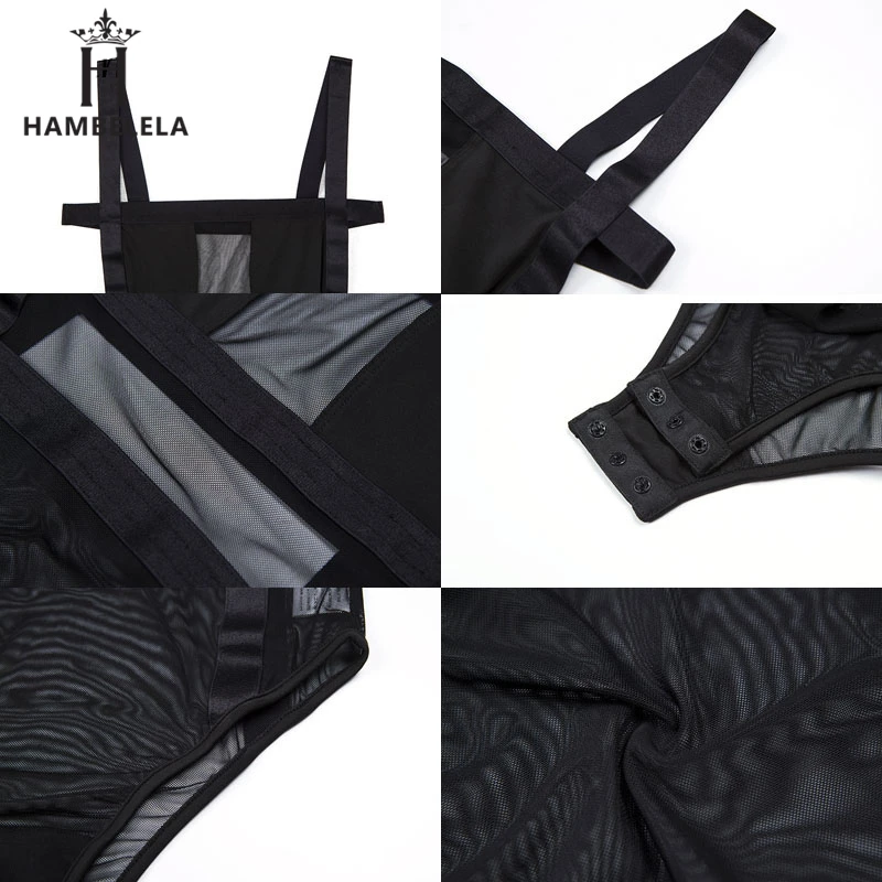 HAMBELELA Black Sexy Mesh Bodysuit Women Tops Body Suit V Neck Sleeveless Summer Bodycon Rompers Womens Jumpsuit Party Playsuit (4)