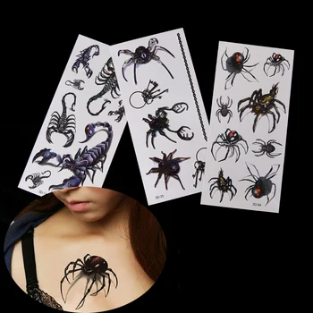 

Newest Disposable Tattoo Stickers 3D Color Spiders Insects Large Pattern Water Transfer Temporary Tattoos Sticker