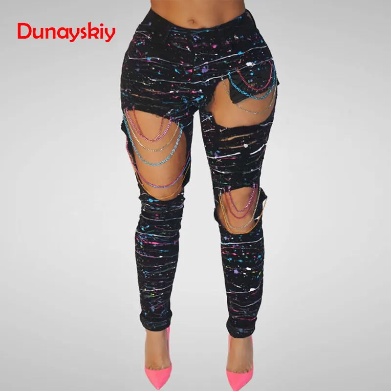 Plus size jeans with chains Clearance