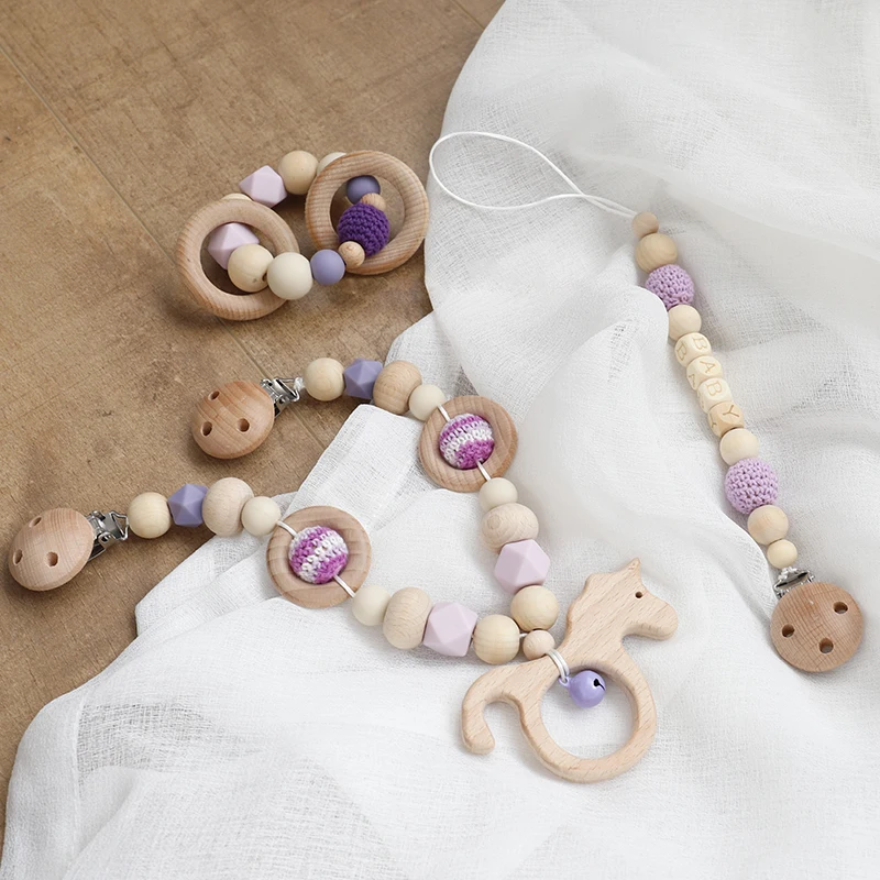 First gift set Rattle with bunny Stroller accessories Pacifier holder Baby boy gift set Pram accessories coworker baby gift