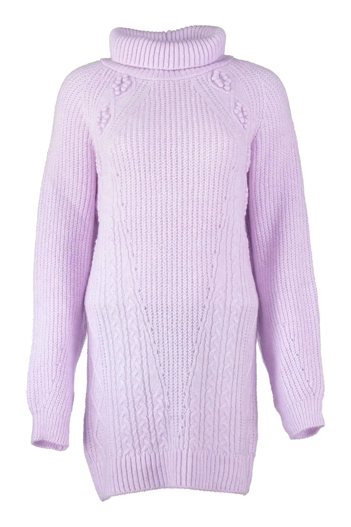 

Trendyol WOMEN-Purple Turtleneck Pompom Knitwear Sweater TWOAW20NV0002