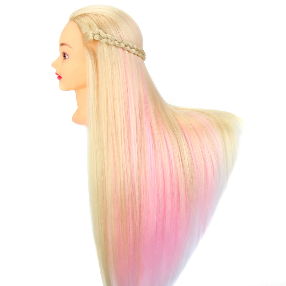 26'' Pink Hair Hairdressing Training Head Wig Mannequin Head Hairstyles