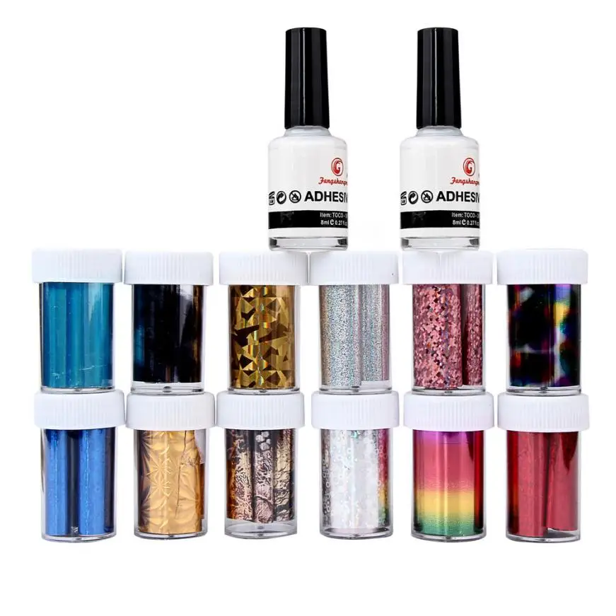12pcs nail stickers + 2pcs Nail Glue /Set Pro Nail Art Glue Nail Tips