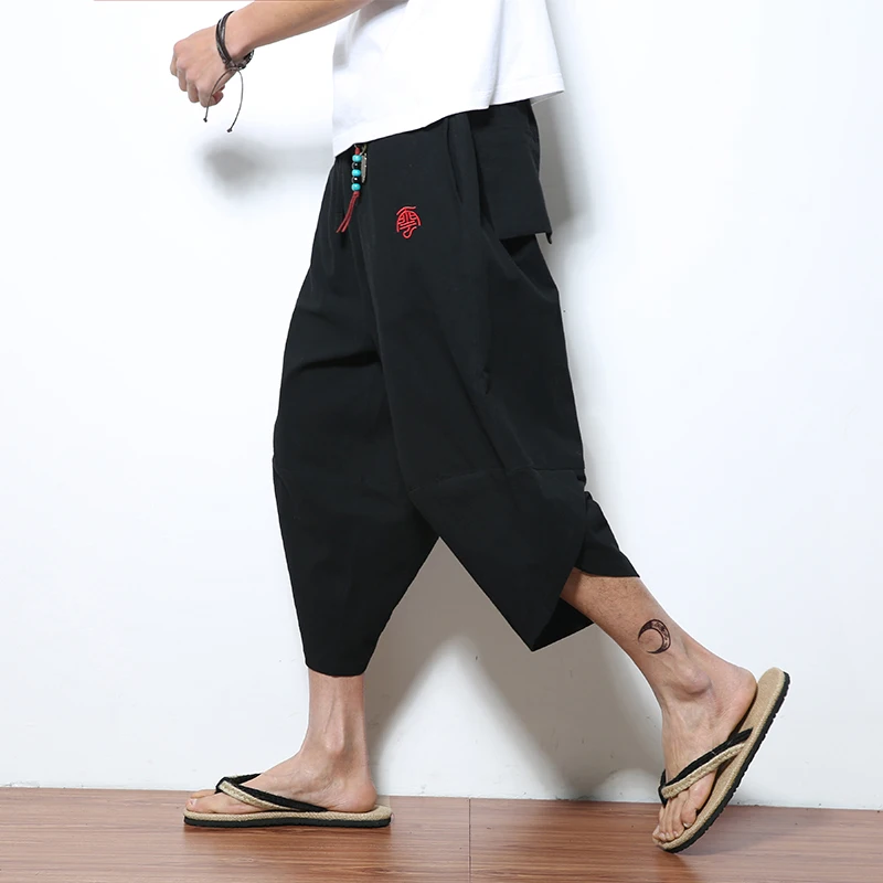 

SHANBAO brand original Chinese embroidery men's loose casual pants 2019 summer new comfortable cotton linen solid color pants