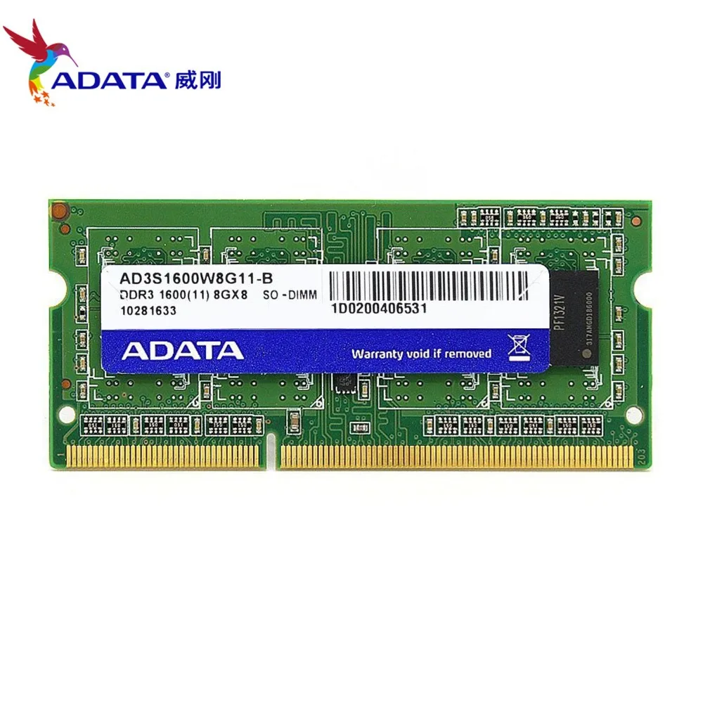 AData DDR3 8 Гб 1600 МГц PC3 12800 ноутбук RAM SO DIMM 1333 10600 8G 204 PIN память ноутбука|Оперативная