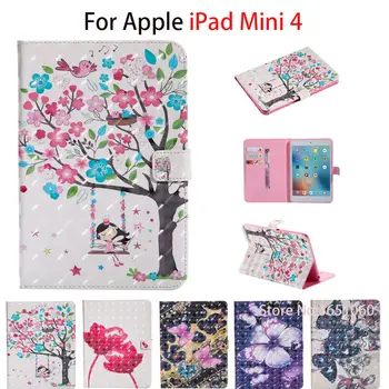 

3D Colorful Case For Apple iPad Mini4 Mini 4 7.9" Smart Case Cover Fundas Tablet Fashion Cartoon Silicone PU Leather Skin Shell