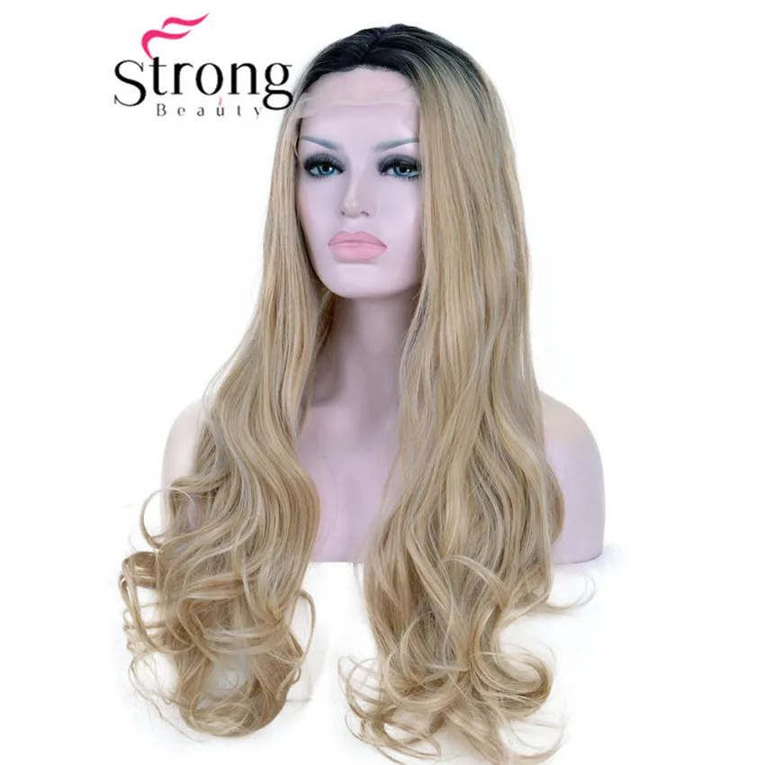 StrongBeauty Синтетические волосы на кружеве парики Ombre красный 2 тона темные корни длинные волнистые Glueless синтетические кружева парик Замена