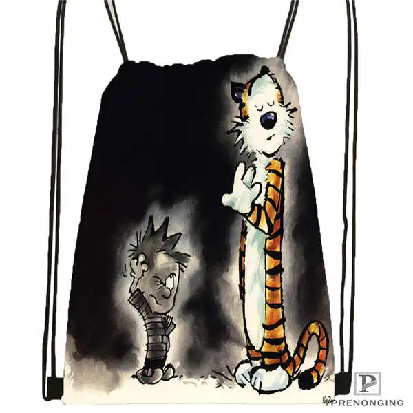 Custom calvin and hobbes 12 02 Drawstring Backpack Bag Cute Daypack Kids Satchel Black Back 31x40cm