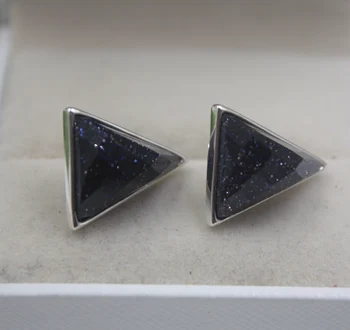 

Real Sterling S925 Silver Stud Earrings Blue Sandstone Triangle For Women Ladies Girl 18*15mm Stud Earrings Earrings