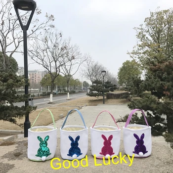 

100pcs/lot drop shipping hot selling 4 colors personalize Gift Monogrammed sequins Easter Buckets 2019 easter tail basket