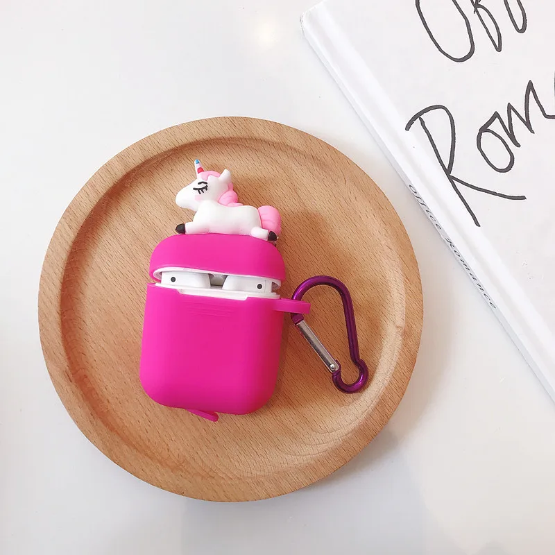 

For Airpods 2 Case Cute Cartoon 3D Unicorn Silicone Bluetooth Earphone Case For Airpods 2 1 Accessories Cover Anti Lost Strap