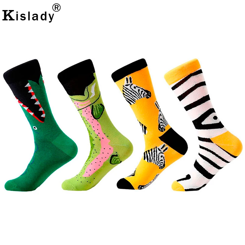 

2019 Fall Winter Women's Fashion Colorful Printed Socks Men Zebra Striped Animal Socks Cotton Couple Art Socks Punk Long Socks