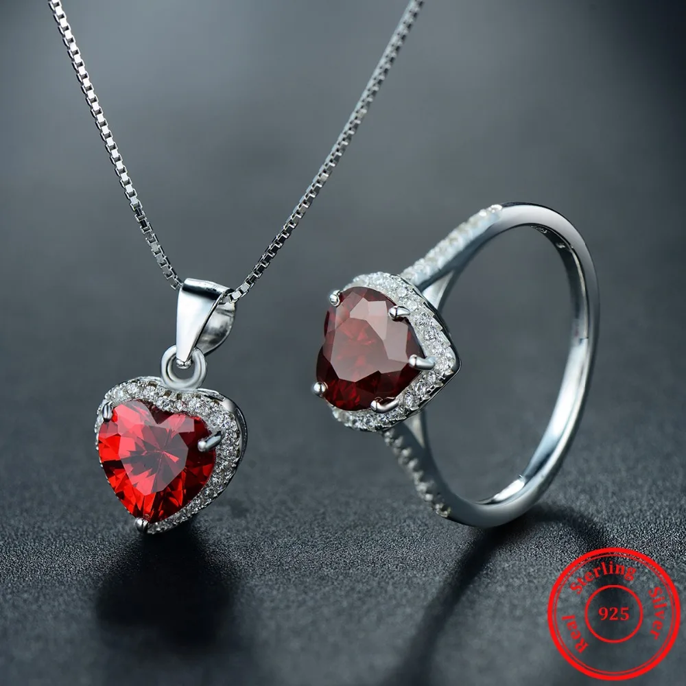 Modian, подлинный твердый 925 пробы, серебряные сердечки, наборы ювелирных изделий, красное кольцо, ожерелье, свадебный кристалл, подвеска, модная цепочка для женщин