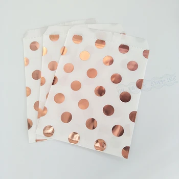 

200pcs/lot Dot Striped Design Paper Bags Party Treat Kids Favor Food Safe Rose Gold Bags Candy Gift Boxes Birthday Party Decor