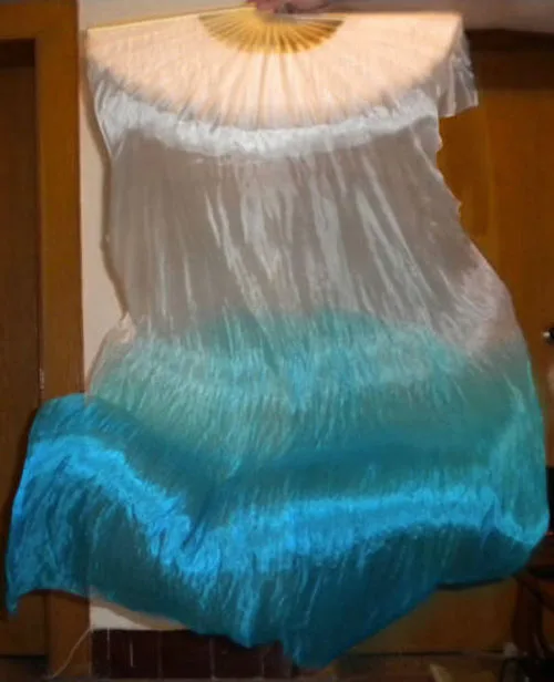 

Real Silk Long Fan Veil For Belly Dance Thicker Oriental Dancing Veil Fan Right Left Hand 180cm White Sky Blue