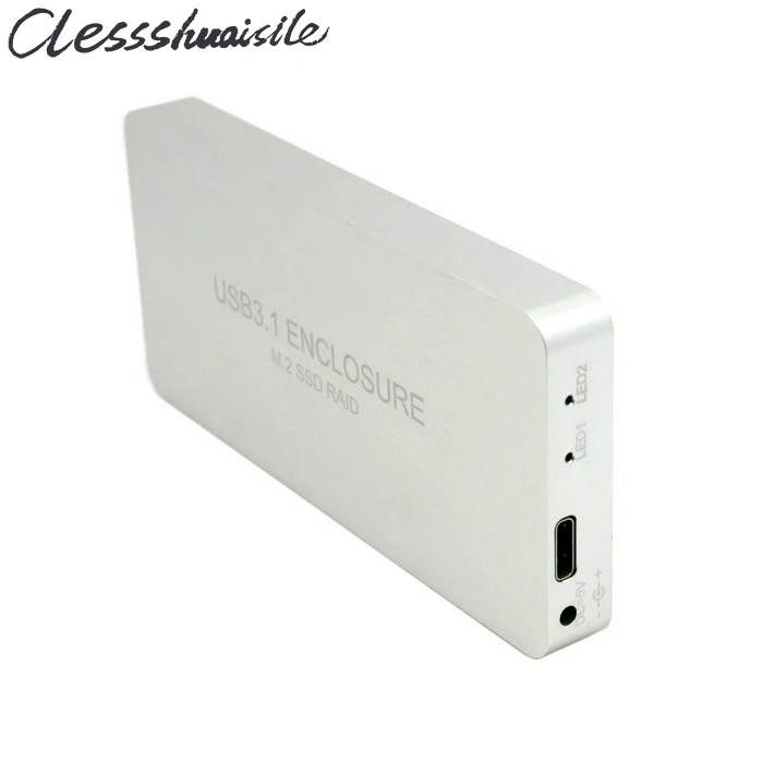 

(100pcs/lot) USB-C USB 3.1 Type C to Dual M.2 NGFF PCI-E 2 Lane SSD Enclosure with Raid Raid0 Raid1 or PM