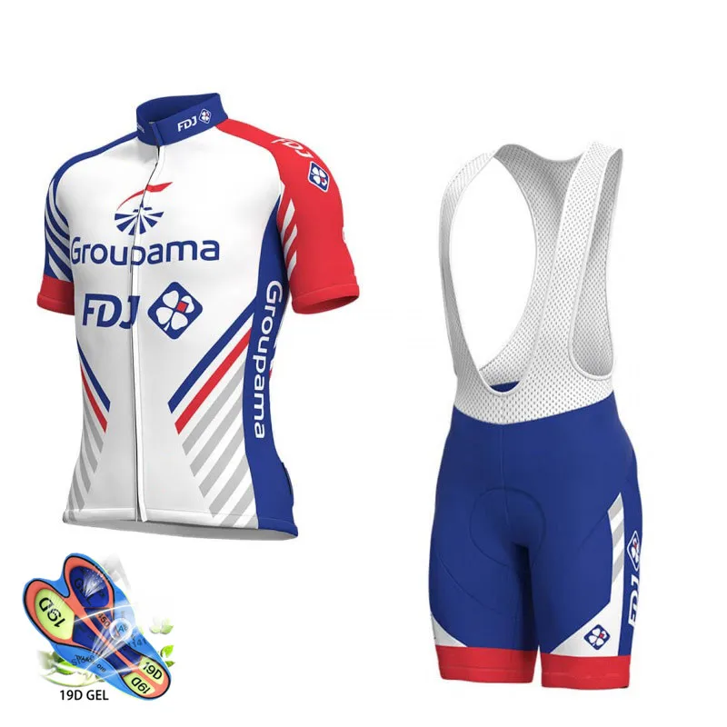 Новинка Pro team groupama FDJ майки для велоспорта дышащий Ropa Ciclismo MTB короткий рукав велосипедная ткань 19D гель - Цвет: Short sleeve Set 1