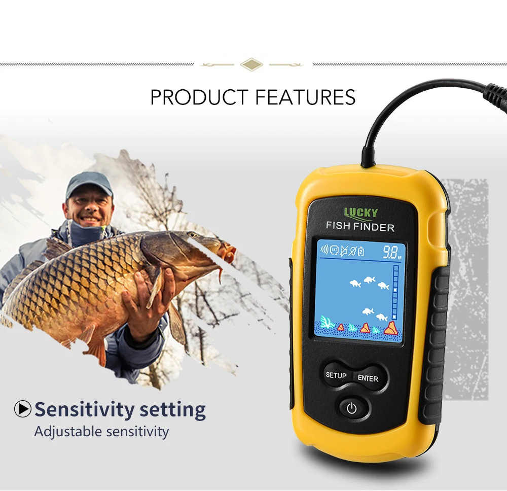 Fish Finder Sonar Sounder Alarm Transducer Fishfinder with Color