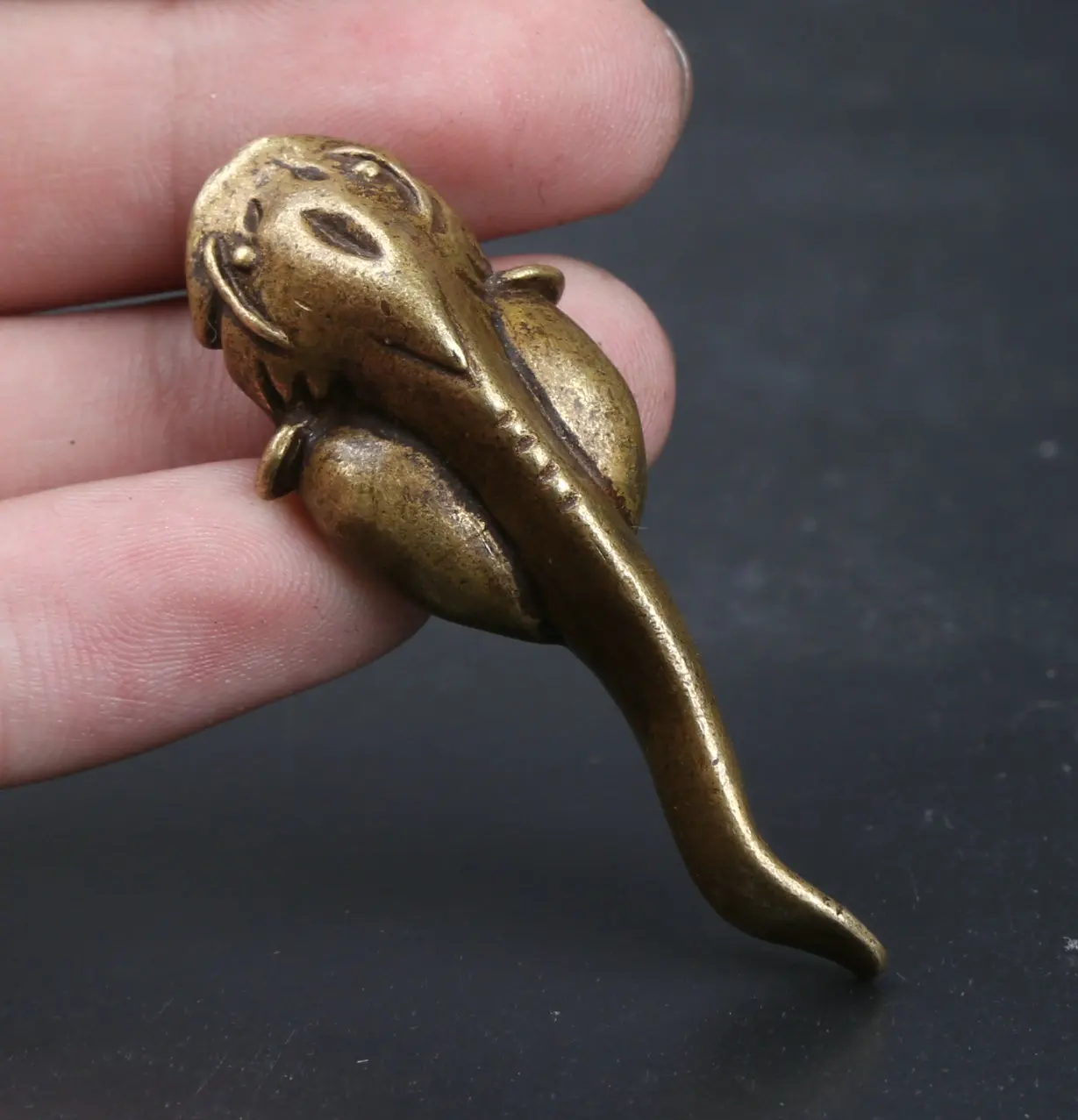 45MM Collection Curio Chinese Small Bronze Lovable Animal Fish Catfish Statue