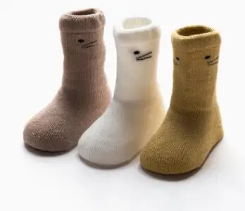 3 пары в упаковке, осенне-зимние утепленные носки для малышей Детские носки из кораллового флиса махровые толстые носки для малышей - Цвет: Cat gray