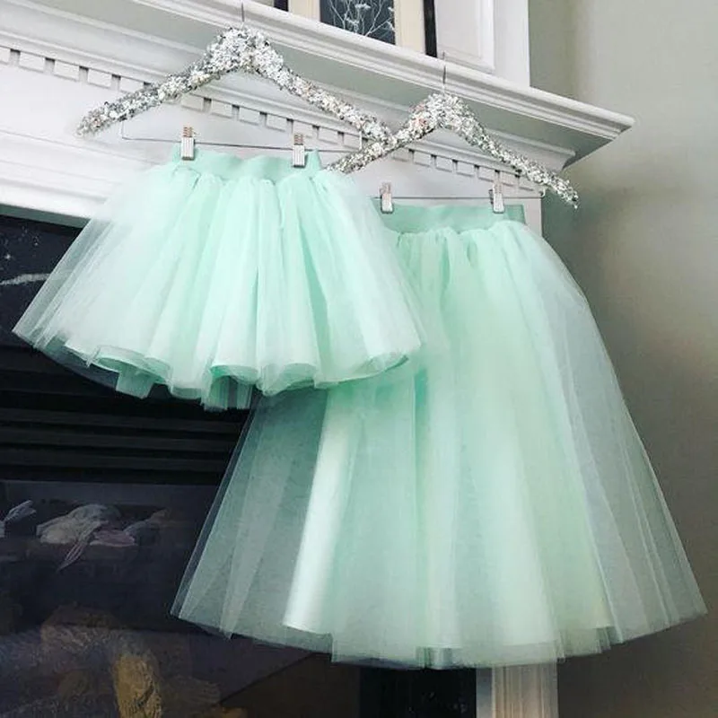 

High Quality Mint Green Midi Tulle Skirts Women Zipper Style Only 2 Layer Tulle And 1 Lining Knee Length Tulle Skirt Cheap