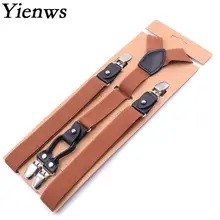 Yienws коричневые подтяжки для Для мужчин 4 клипа Y-back штаны Подтяжки Для мужчин кнопка 2,5*115 см мужские подтяжки для брюк, Цвета: темно-синий, черный, YiA126