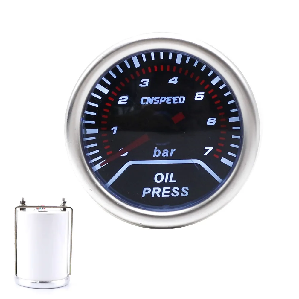 CNSPEED 52mm Racing Car Oil Pressure Gauge With Sensor red LED light